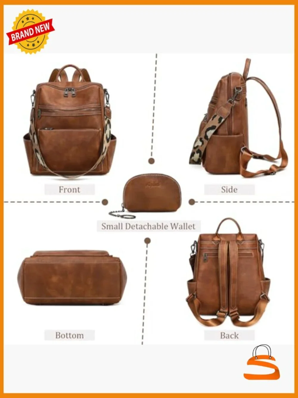 Faux Leather Backpack Purse Large Capacity Anti Theft Travel Work Handbag